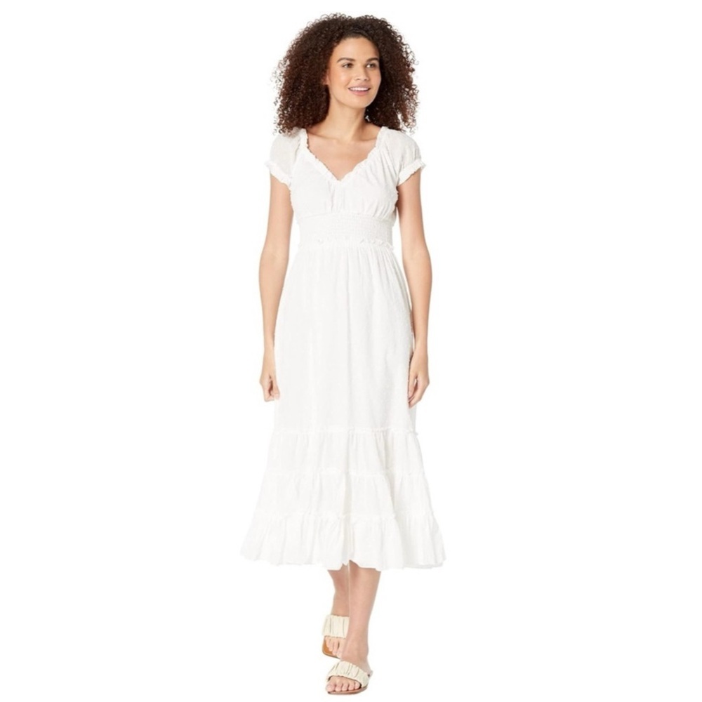 Betsey Johnson Cotton Clip Dot Smocked Puffed Sleeve Midi Dress - L